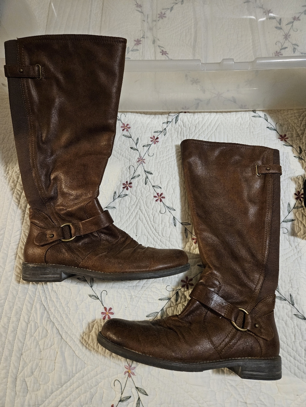 BareTraps Brown Leather Riding Boots with Buckle Detail